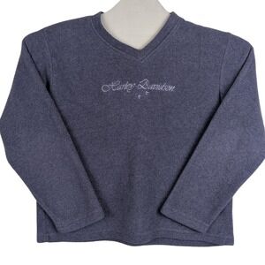 Harley Davidson Womens Fleece Pullover Sweatshirt Long Sleeve V Neck Blue